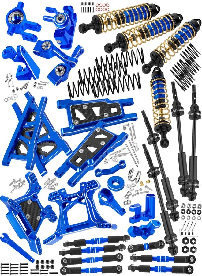 قطع غيار RCHuiWow RC المُحسّنة لسيارة Rustler 4x4 (VXL) 4WD بمقياس 1/10، تشمل أعمدة نقل الحركة، وممتصات الصدمات، ومسامير الشد، وأذرع التعليق، وأبراج ممتصات الصدمات، وكتلة الكاستر، وكتل التوجيه، وحوامل المحاور، ونظام التوجيه، باللون الأزرق الداكن. - Image 1